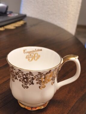 Royal Albert White and Gold Floral 50th Anniversary Teacup